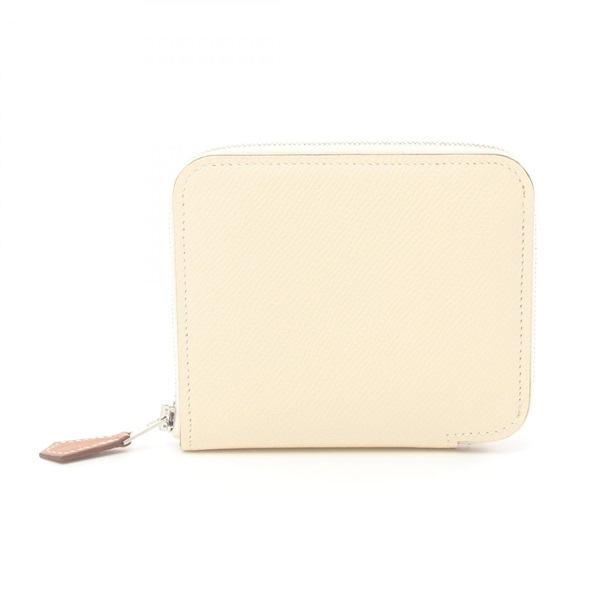 HERMES Azap Compact Silk In Round wallet Epsom Leather SHW Nata White Used Women