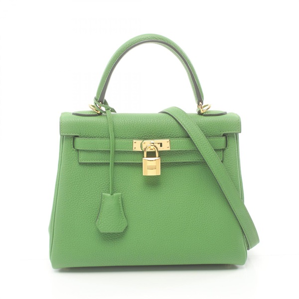HERMES Kelly 25 Shoulder Hand bag Togo leather GHW Vert yucca Green Used Women