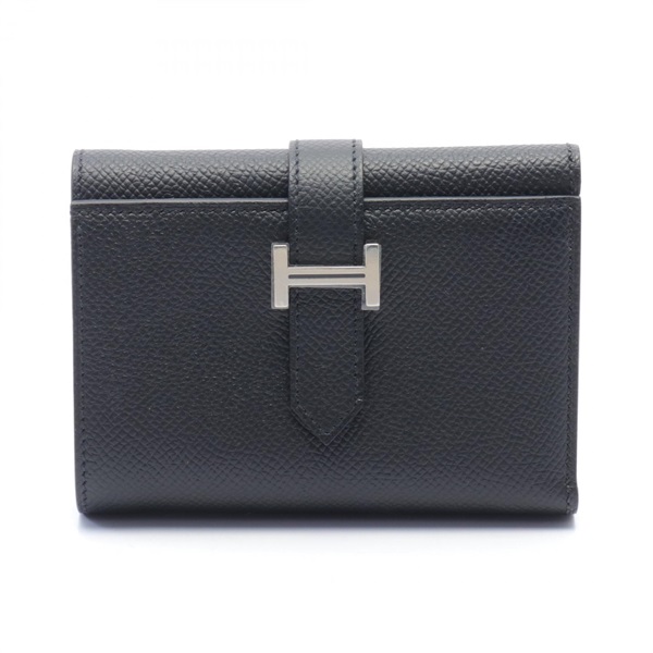 HERMES Bean combine Tri-fold wallet Pursr Epsom Leather SHW Black Used Women