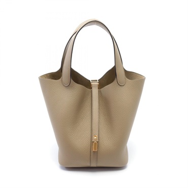 HERMES Picotin Lock MM Hand bag H060991CC Taurillon Clemence GHW Beige Marfa