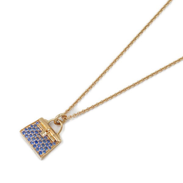 HERMES Sapphire Kelly Pendant Amulet Necklace K18PG Blue Used