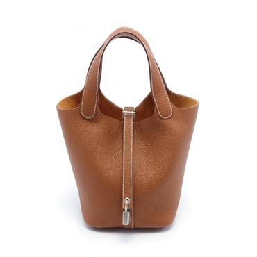 HERMES Picotin Lock PM Hand bag Taurillon Clemence Brown Gold Used