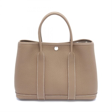 HERMES Garden party TPM Tote Bag W Country leather Etoupe Grey SHW