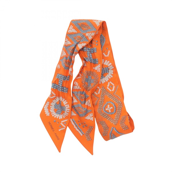 HERMES Twilly KELLY EN PERLES Scarf silk Orange Multicolor Used Women