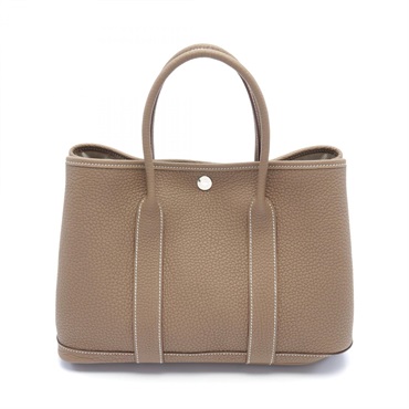 HERMES Garden party TPM Tote Bag W Country leather Etoupe Grey Used SHW