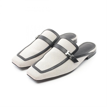 HERMES Groovy Mules leather Fabric White Black Used Women #36