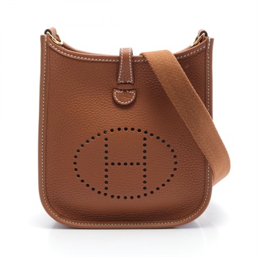 HERMES Evelyn TPM Gold Shoulder Bag Taurillon Clemence Leather Brown Used Women
