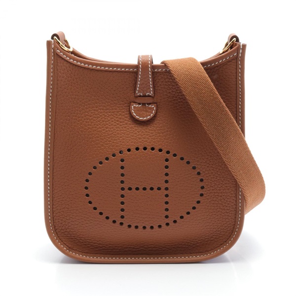 HERMES Evelyn TPM Gold Shoulder Bag Taurillon Clemence Leather Brown Used Women