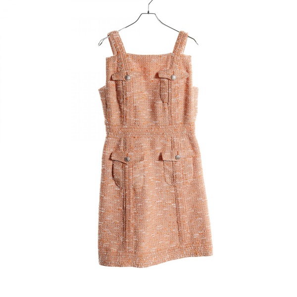 CHANEL CC tweed Dress P55663V37283 polyester Orange White Used Women Coco #42