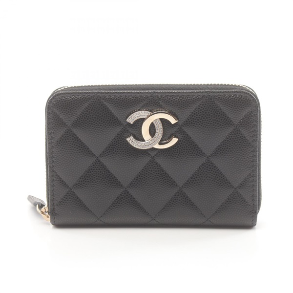 CHANEL Matelasse around compact wallet Caviar Skin Black Used GHW