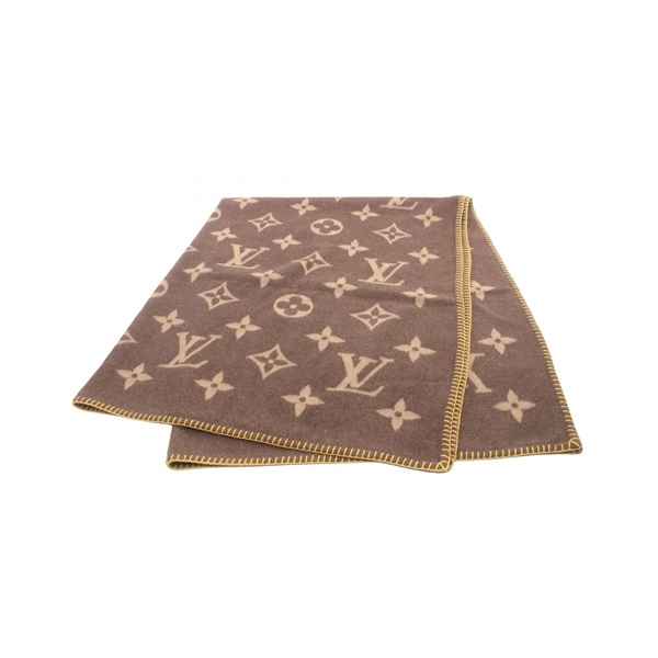 LOUIS VUITTON Monogram Blanket wrap wool Angola Brown Used unisex LV