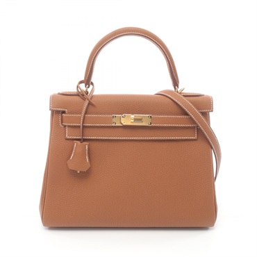 HERMES Kelly 28 2way shoulder Hand bag W 030931CC Togo leather Gold Used GHW