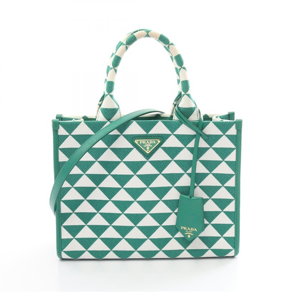 PRADA TRIANGOLO JACQUARD SM Shoulder bag 1BA354 canvas Saffiano leather Green