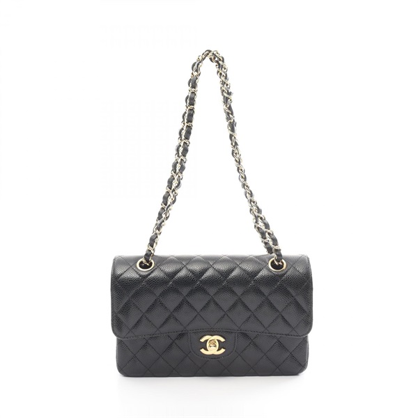 CHANEL Matelasse W flap Shoulder Bag A01113 Caviar leather Black Used Women GHW