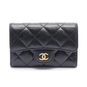 CHANEL Classic flap Matelasse Card Case AP0214 Caviar leather Black Used Women
