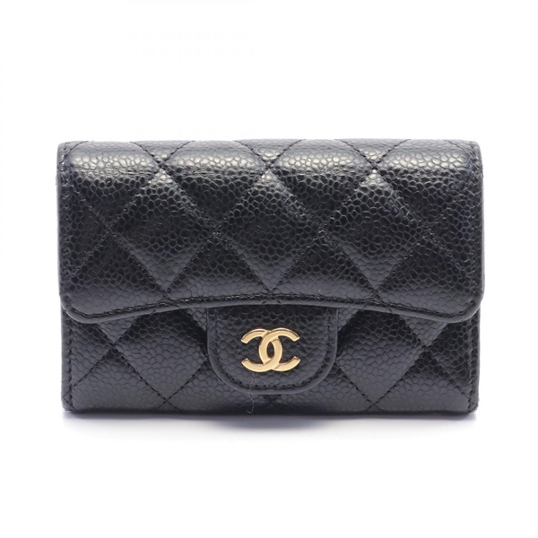 CHANEL Classic flap Matelasse Card Case AP0214 Caviar leather Black Used Women