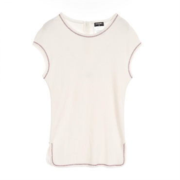 CHANEL COCO Mark button knitwear #36 sleeveless P42945 cotton cashmere White