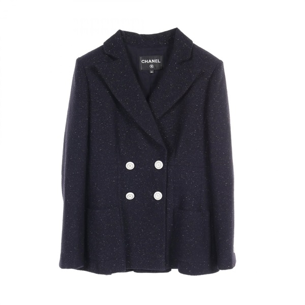 CHANEL tailored jacket double-breasted #40 P60276V32845 wool Navy Used