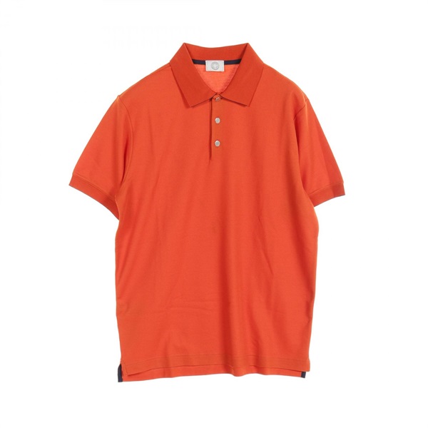 HERMES Sellier button Polo shirt cotton Orange Navy Used mens size L