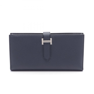 HERMES Bearn souffle Bifold long wallet Epsom leather SHW Blue indigo Used Women