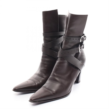 HERMES boots leather Brown Used Women #36 1/2
