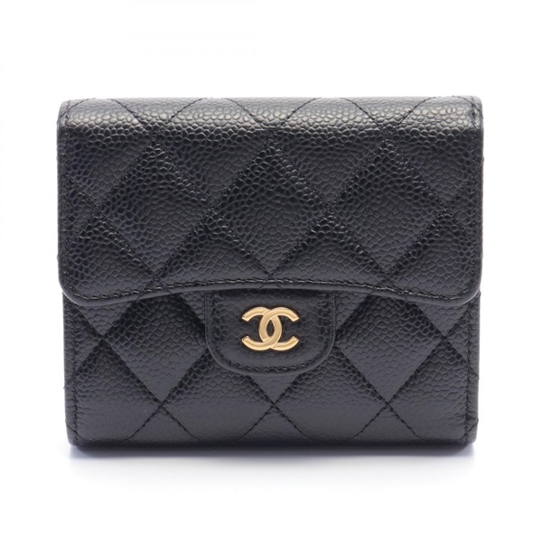 CHANEL Classic Tri-fold wallet AP0231 Caviar leather matelasse Black Used Women