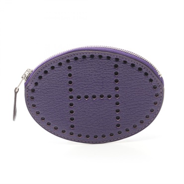 HERMES Evelyne coin purse Wallet Chevre SHW Iris Purple Used Women