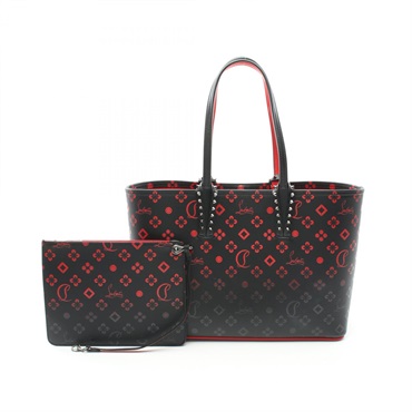 Christian Louboutin Cabata Tote Hand Bag leather Black Red Used unisex