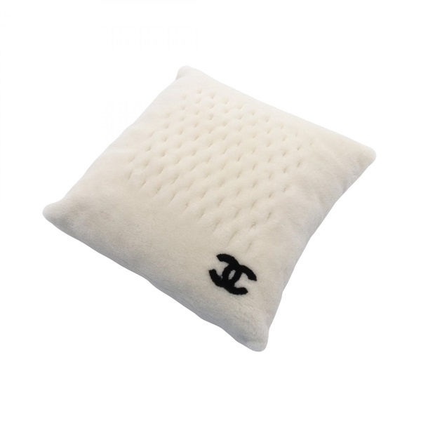 CHANEL COCO Mark Cushion Mouton cashmere White Black Used Women CC Coco