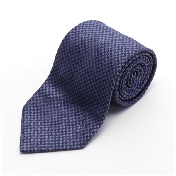 LOUIS VUITTON Cravat Micro Damier Marine tie TT0196 silk Blue Used mens