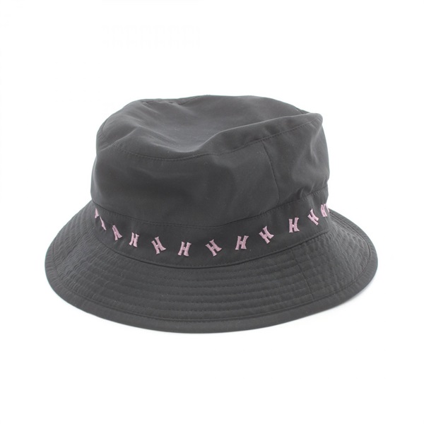 HERMES H embroidery hats Nylon Black Pink Used Women #58