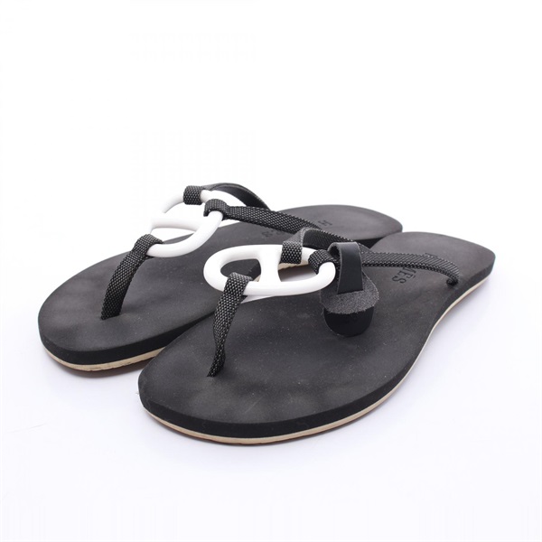 HERMES Caranella Chaine d'Ancre Sandals canvas Plastic Black White Used Women 35