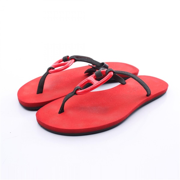 HERMES Caranella Chaine d'Ancre Sandals canvas Plastic Red Black Used Women #35