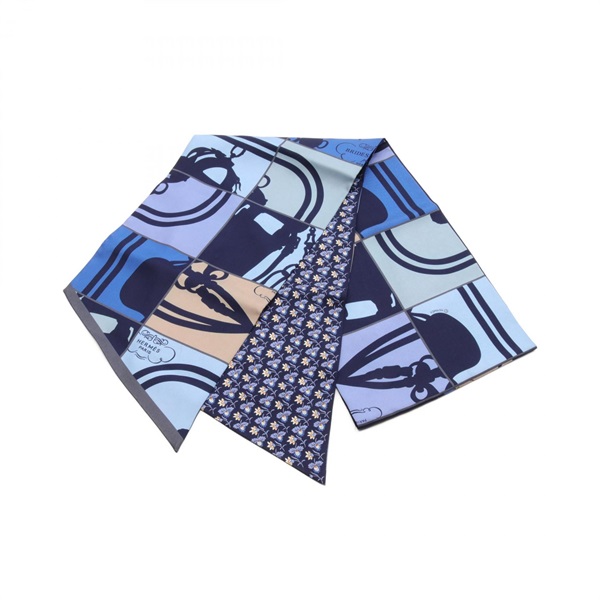 HERMES Maxi Twilly BRIDES by GALA In Desordre Scarf silk Blue Navy Used Women