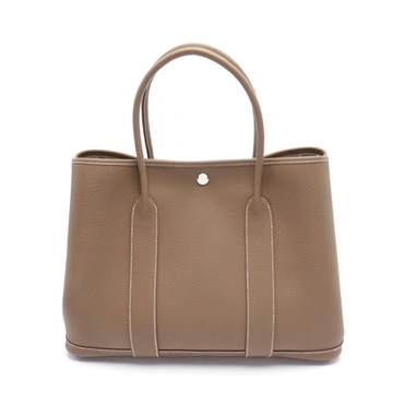 HERMES Garden party PM Tote Hand Bag Negonda leather Etoupe Brown Used Women