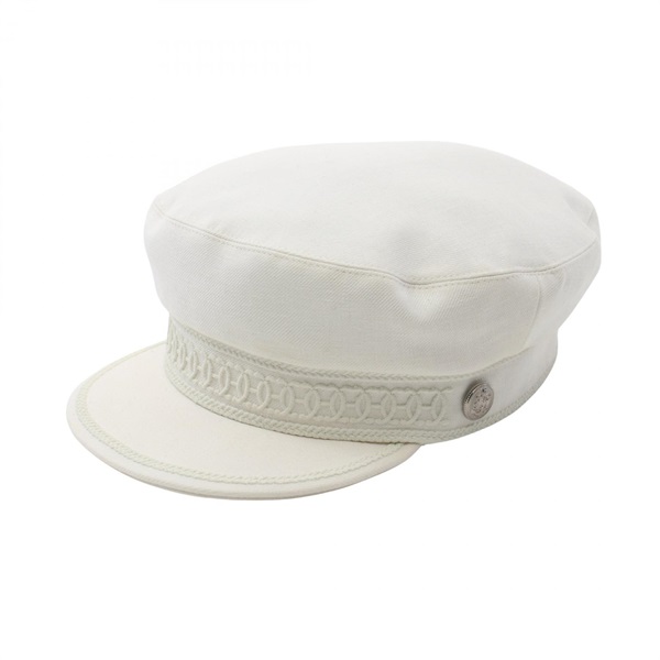 HERMES hats Linen canvas White White Used Women