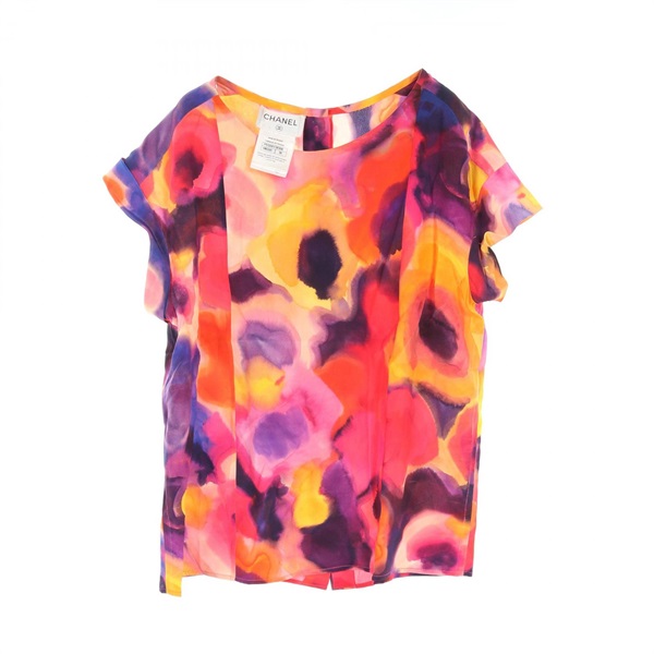 CHANEL blouse Tops P51356 silk Orange Multicolor Used Women size 36