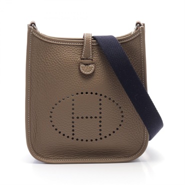 HERMES Evelyne TPM Shoulder Bag 069426CK Taurillon Clemence SHW Etoupe Grey Used