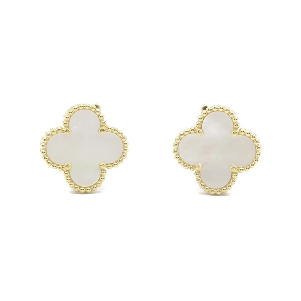 Van Cleef & Arpels Vintage Alhambra Earrings K18 YG Gold Mother of pearl White