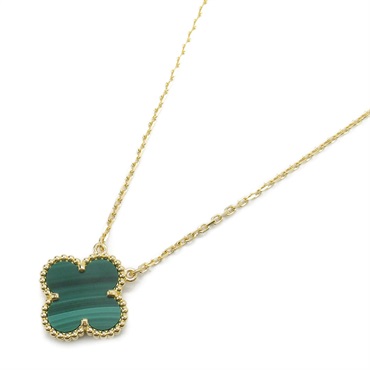 Van Cleef & Arpels Vintage Alhambra Necklace Pendant K18 YG Gold Malachite Green