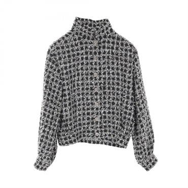 CHANEL COCO Mark button Blouson #34 P75229 V66762 wool tweed cotton Gray used