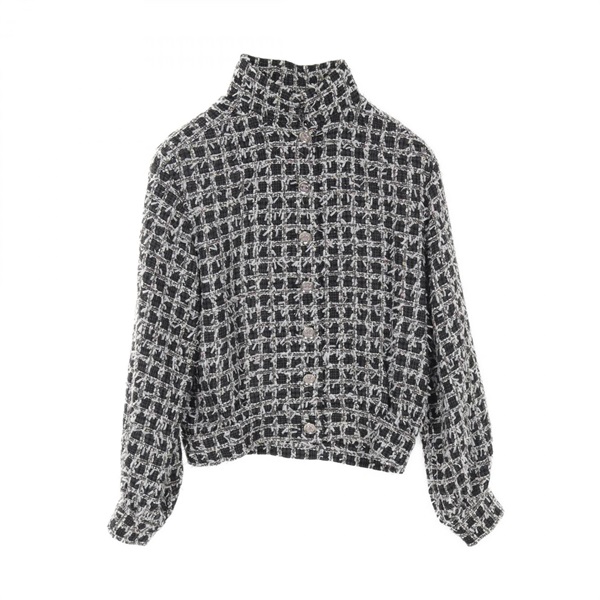 CHANEL COCO Mark button Blouson #34 P75229 V66762 wool tweed cotton Gray used