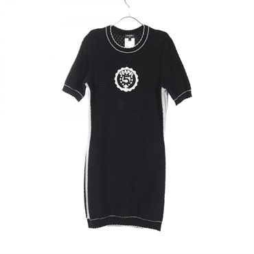 CHANEL No.5 Logo knit Dress #34 short sleeves P74142K10654 cotton Black Used