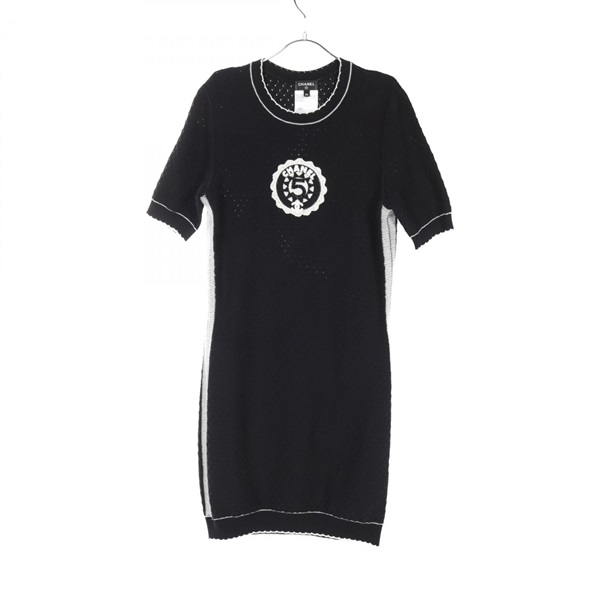CHANEL No.5 Logo knit Dress #34 short sleeves P74142K10654 cotton Black Used