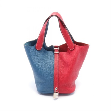HERMES Picotin Rock Casaque PM Hand bag Clemence SHW Rouge casaque Blue thalassa