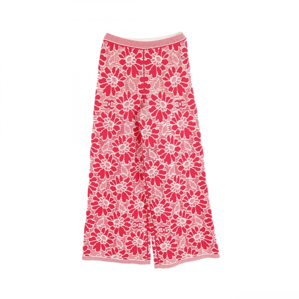 CHANEL CC Pants P633202K48842 wool cotton Red White Used Women Coco #34