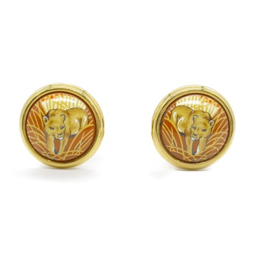 HERMES Emaille clip round Earring Gold Plated Cloisonne Used