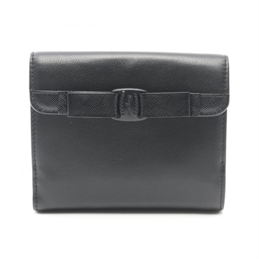 Salvatore Ferragamo Bi-fold wallet Purse leather Black Used Women