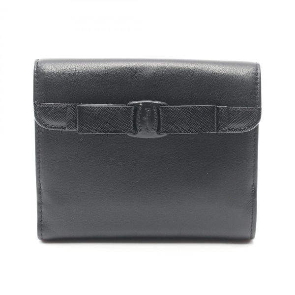 Salvatore Ferragamo Bi-fold wallet Purse leather Black Used Women