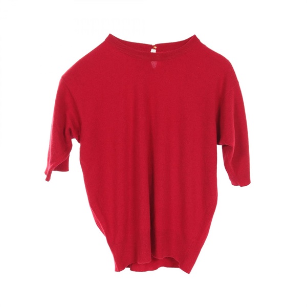 HERMES Sellier button knitwear sweater L size short sleeves cashmere Red Used